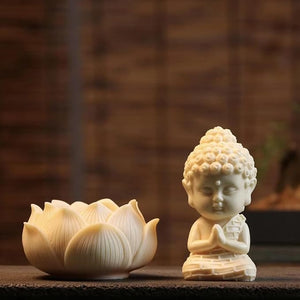 Merak Arts Decorative Buddha Lotus Flower Statue, White Ceramic Figurine, Perfect for Home Decor and Gifting