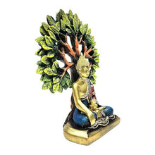 Load image into Gallery viewer, ParthNest Resin 19 In Tree Buddha Statue | For Office, Temple, Home Decor, Gifts, Mahavirjayanti &amp; Living Room | Peaceful Buddha Sculpture (Green)