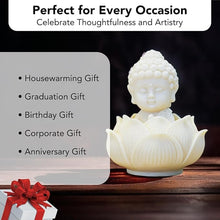 Load image into Gallery viewer, Merak Arts Decorative Buddha Lotus Flower Statue, White Ceramic Figurine, Perfect for Home Decor and Gifting
