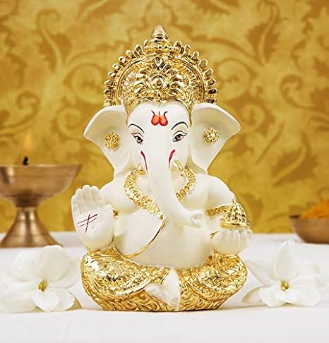 Ceramic Ganesh Idol for Car Dashboard Ganesha Murti Ganpati Idol for Home Decor Puja Lord Ganesh Statue Gift for Office Desk Puja Room Figurine 3.5 x 2 inch,1 Idol