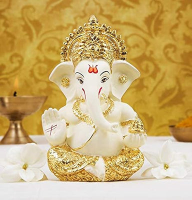 Ceramic Ganesh Idol for Car Dashboard Ganesha Murti Ganpati Idol for Home Decor Puja Lord Ganesh Statue Gift for Office Desk Puja Room Figurine 3.5 x 2 inch,1 Idol