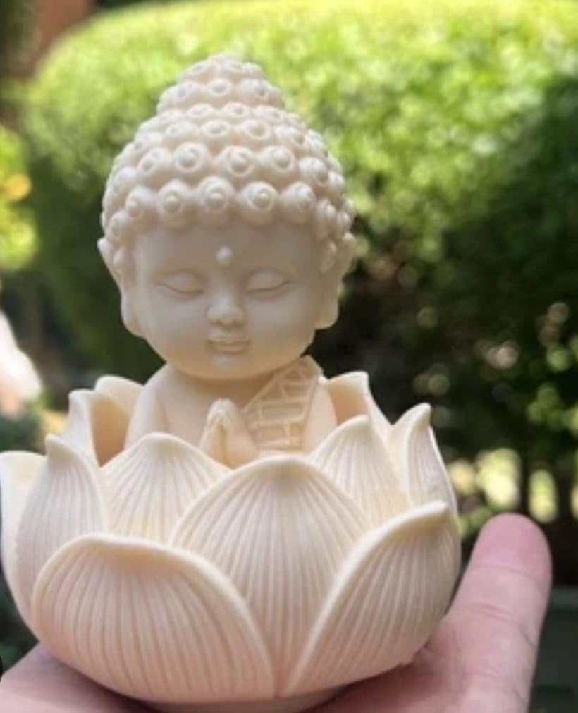 Merak Arts Decorative Buddha Lotus Flower Statue, White Ceramic Figurine, Perfect for Home Decor and Gifting