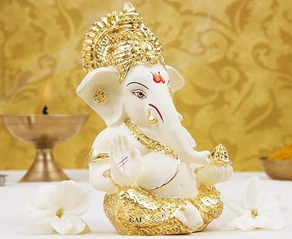 Ceramic Ganesh Idol for Car Dashboard Ganesha Murti Ganpati Idol for Home Decor Puja Lord Ganesh Statue Gift for Office Desk Puja Room Figurine 3.5 x 2 inch,1 Idol