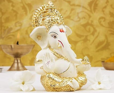 Ceramic Ganesh Idol for Car Dashboard Ganesha Murti Ganpati Idol for Home Decor Puja Lord Ganesh Statue Gift for Office Desk Puja Room Figurine 3.5 x 2 inch,1 Idol