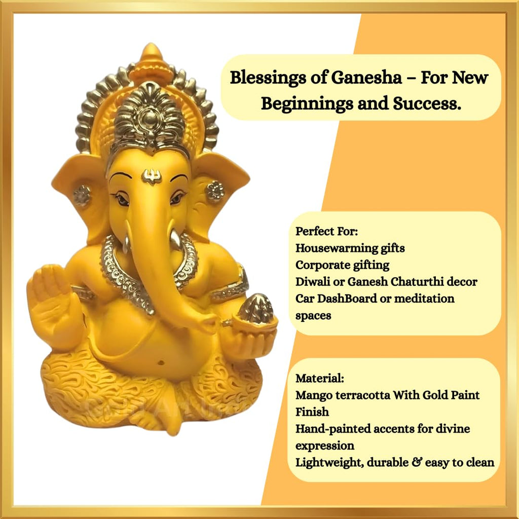 Mango Terracotta Finish Ganesha for Car Dashboard Home Decor Gifting Diwali Birthday Festivals 3.5 x 2 Inches