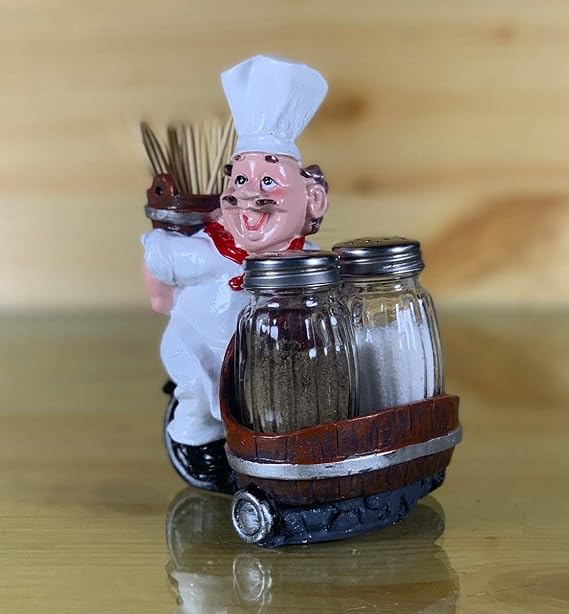 Merak Arts Salt and Pepper Container, Dining Table Decorative Items, Salt Pepper Set for Dining Table, Salt and Pepper Shaker, French Chef Kitchen Decor (Without jar glass )