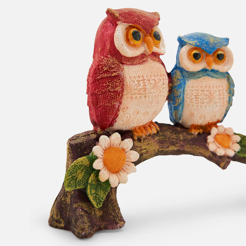 Decorative Set of 3 Owl Family Resin Figurine Sitting On Tree Branch Showpiece Statue for Table Top, Living Room, Bedroom, Office/Home Décoration, Colour Multi