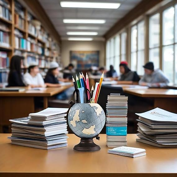Merak Arts Desk Globe Pen Pencil Holder Stand | Multipurpose Cup Pot Organizer for Stationery | Desk Decor for Home, Office, Bookshelf | Ideal Gift for Kids & Students