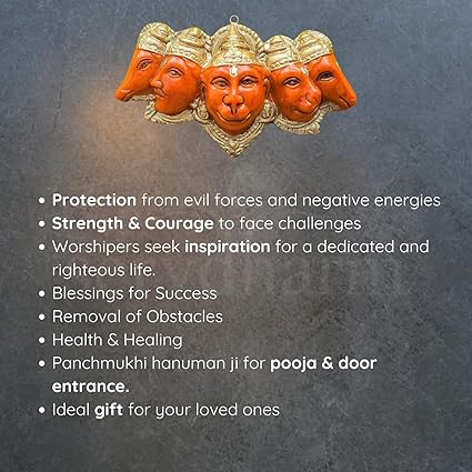 Polyresin Panchmukhi Hanuman Ji Murti Statue for Door Entrance| Statue for Home Decor, Gifting, Protection from Evil Eye, 17.6 cms Wide (Orange)