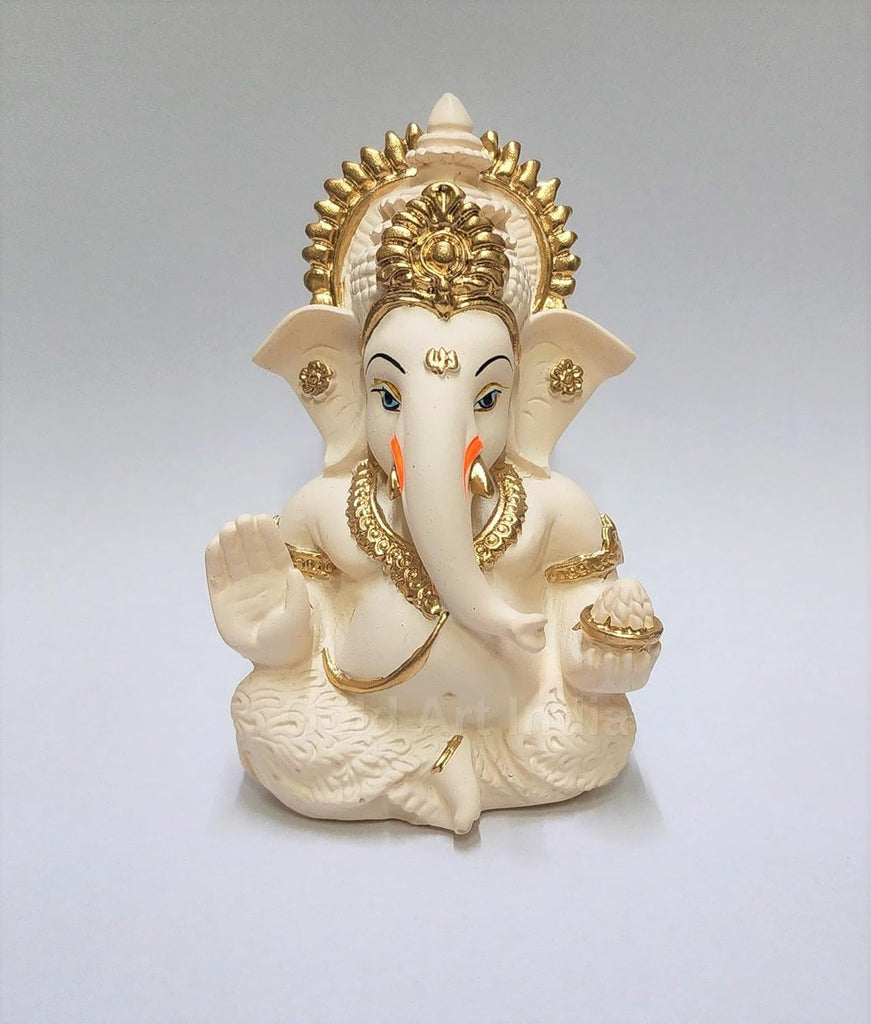 Peach Ivory Finish Ganesha Idol Car Dashboard IdolGanesha Murti Ganpati Idol for Home Decor Puja Lord Ganesh Statue Gift for Office Desk Puja Room Figurine 3.3" inches