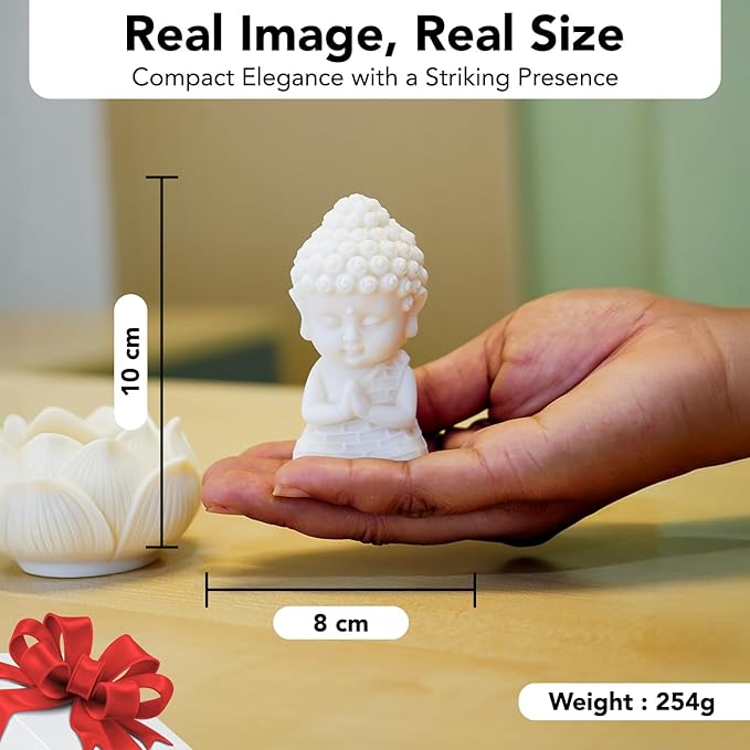 Merak Arts Decorative Buddha Lotus Flower Statue, White Ceramic Figurine, Perfect for Home Decor and Gifting