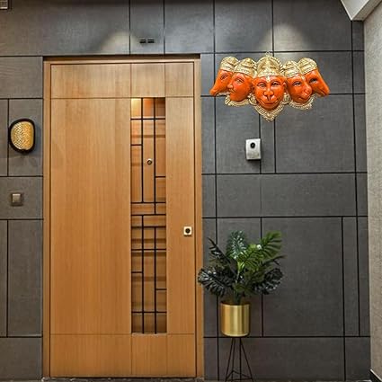 Polyresin Panchmukhi Hanuman Ji Murti Statue for Door Entrance| Statue for Home Decor, Gifting, Protection from Evil Eye, 17.6 cms Wide (Orange)