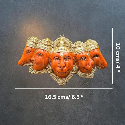 Polyresin Panchmukhi Hanuman Ji Murti Statue for Door Entrance| Statue for Home Decor, Gifting, Protection from Evil Eye, 17.6 cms Wide (Orange)