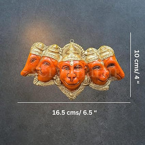 Polyresin Panchmukhi Hanuman Ji Murti Statue for Door Entrance| Statue for Home Decor, Gifting, Protection from Evil Eye, 17.6 cms Wide (Orange)