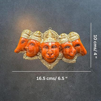 Polyresin Panchmukhi Hanuman Ji Murti Statue for Door Entrance| Statue for Home Decor, Gifting, Protection from Evil Eye, 17.6 cms Wide (Orange)
