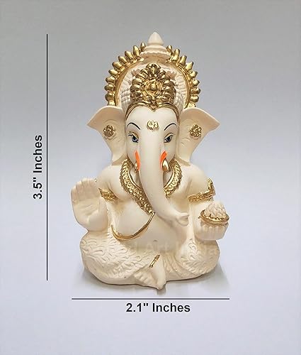 Peach Ivory Finish Ganesha Idol Car Dashboard IdolGanesha Murti Ganpati Idol for Home Decor Puja Lord Ganesh Statue Gift for Office Desk Puja Room Figurine 3.3" inches