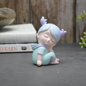 Combo Of Miniature Sleepy Boy And Girl Resin Showpieces For Gift And Home Decor, Multi Colour, Pack of 2