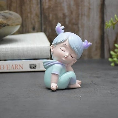 Combo Of Miniature Sleepy Boy And Girl Resin Showpieces For Gift And Home Decor, Multi Colour, Pack of 2