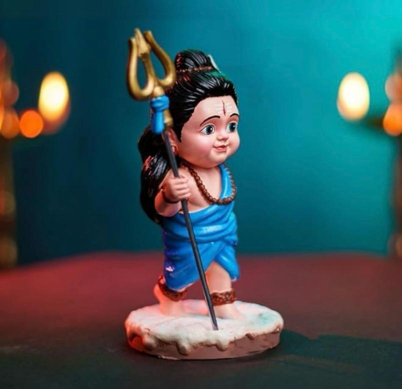 Merak Arts Baal Shiv JI Cute Littel Baal Shiv Idol Status Decorative Showpiece - 11 cm (Polyresin, Resin, Multicolor)