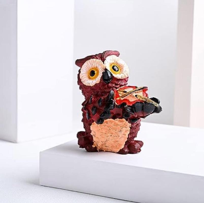 Merak Arts Set of 4 Cute Resin Owls Playing Musical Instruments Decorative Showpiece - 7 cm (Polyresin, Resin, Multicolor)