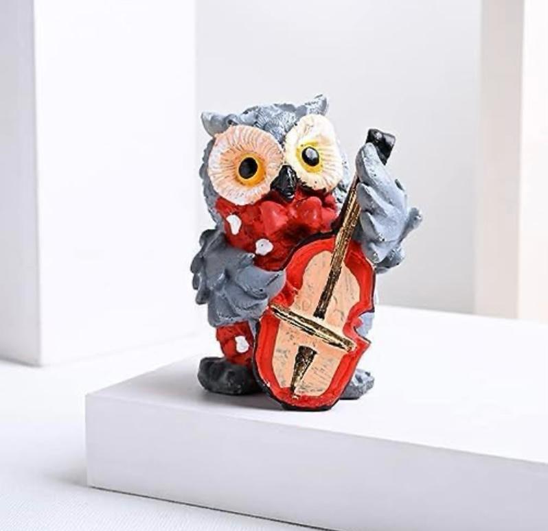 Merak Arts Set of 4 Cute Resin Owls Playing Musical Instruments Decorative Showpiece - 7 cm (Polyresin, Resin, Multicolor)