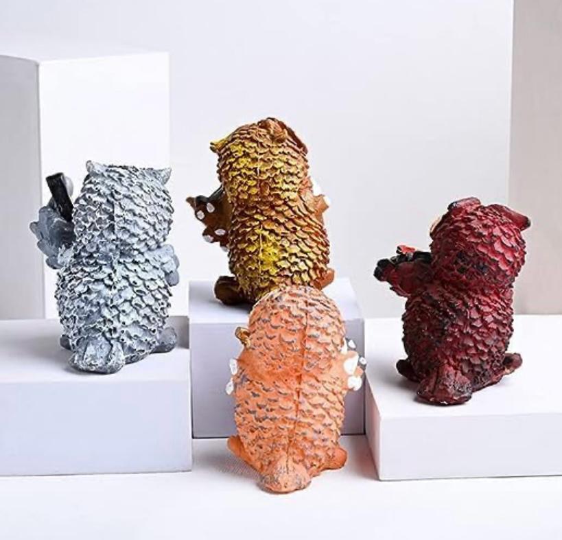 Merak Arts Set of 4 Cute Resin Owls Playing Musical Instruments Decorative Showpiece - 7 cm (Polyresin, Resin, Multicolor)