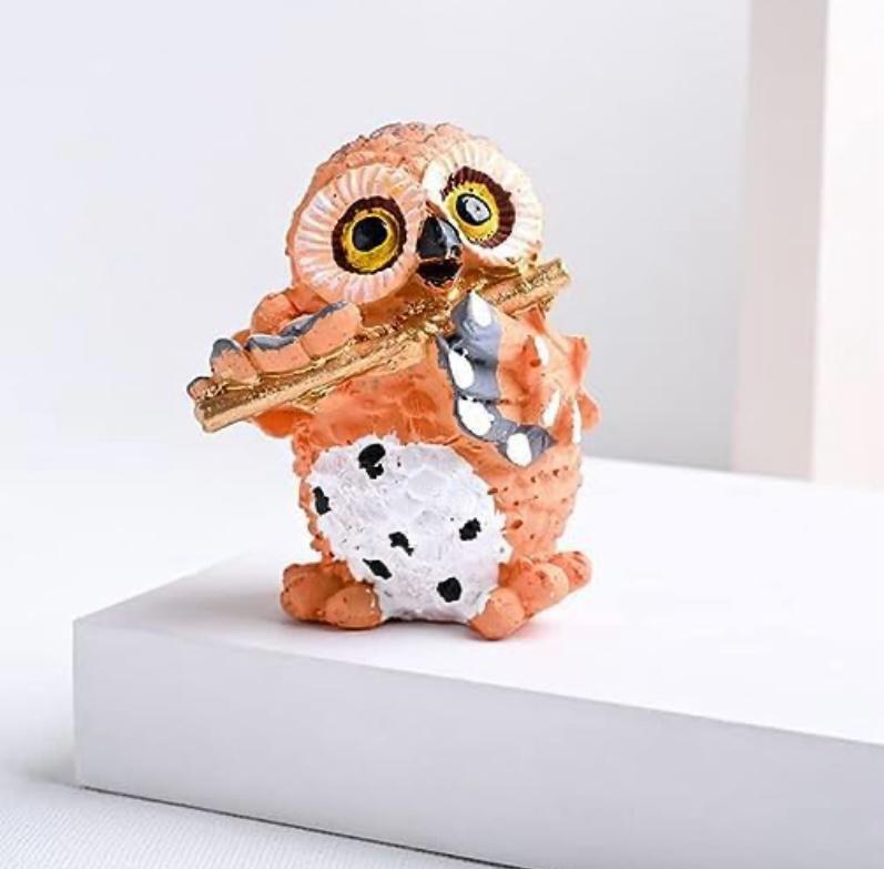 Merak Arts Set of 4 Cute Resin Owls Playing Musical Instruments Decorative Showpiece - 7 cm (Polyresin, Resin, Multicolor)