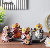 Merak Arts Set of 4 Cute Resin Owls Playing Musical Instruments Decorative Showpiece - 7 cm (Polyresin, Resin, Multicolor)