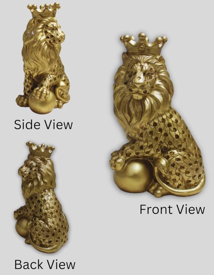 Sovereign Lion with Crown: Luxurious Decorative Showpiece - 25 cm (Polyresin, Resin, Gold)