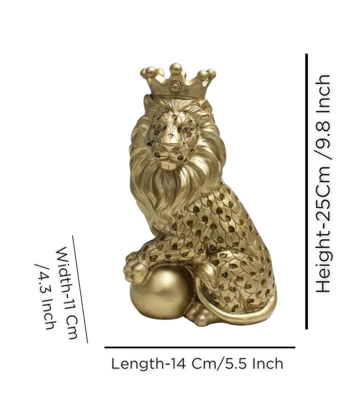 Sovereign Lion with Crown: Luxurious Decorative Showpiece - 25 cm (Polyresin, Resin, Gold)