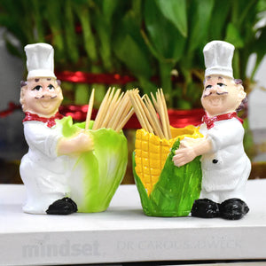 Merak Arts Chef Toothpick Holder for Dining Table (Set of 2) Decorative Showpiece - 7.6 cm (Resin, Multicolor)