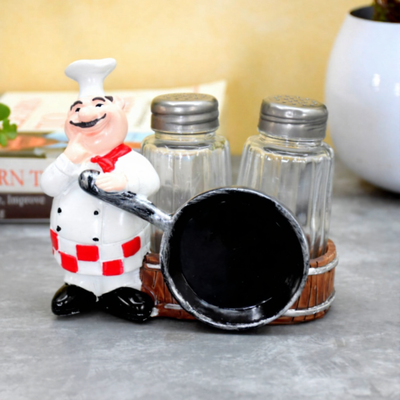 ParthNest Chef Holding Fry Pan Salt and Pepper Shaker Holder